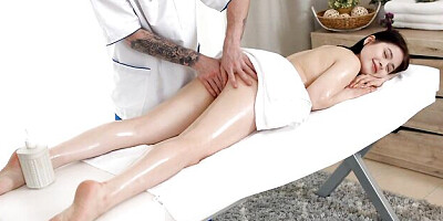 Asian brunette Skye Young feels a long dick in her shaved pussy