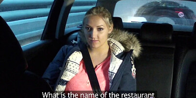 Huge tits blonde waitress in fake taxi
