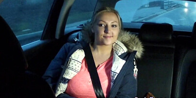 Huge tits blonde waitress in fake taxi