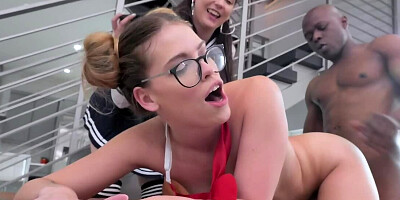 Attractive bookworm blacked under control of her best friend