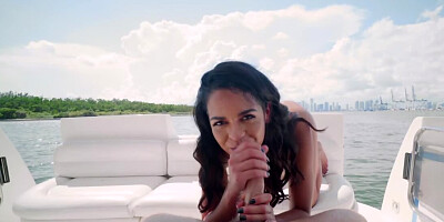 Horny babe with amazing ass is fucking on the boat