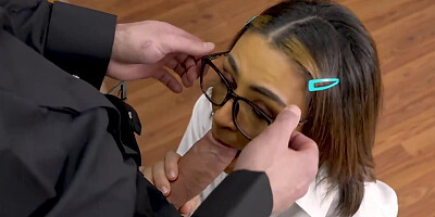 Nerdy schoolgirl is spanked and fucked by a naughty professor