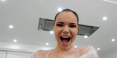 JMac and Aria Banks are having foamy sex in the bathroom