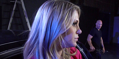 Young blonde slut Scarlet Red facialized in an alley