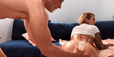 Ivy Lebelle's oiled-up booty is drilled with Zac Wild's cock