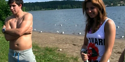 Hot women get naked outside and then the suck dick and also dance