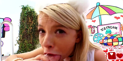 Gonzo video gives blonde slut opportunity to show oral skills