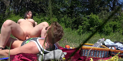 Super nasty picnic fucking with a good looking brunette darling
