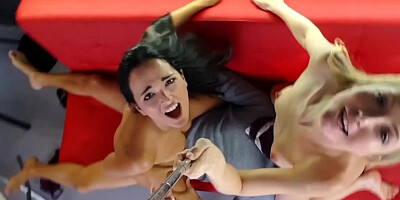 Burnette and blonde are sharing lucky man in 3some scene