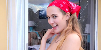 Petite young lady Samantha Hayes sucking a fine pecker