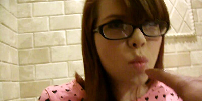 Nerdy glasses on a hottie banging in the bathroom