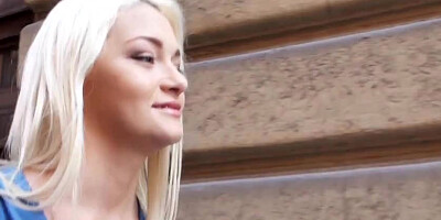 Czech lady flashes her funbags and slammed in public masturbation for money