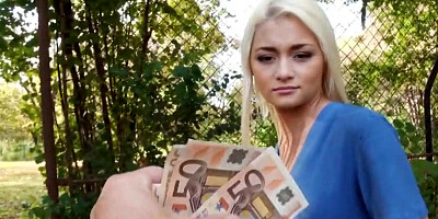Czech lady flashes her funbags and slammed in public masturbation for money