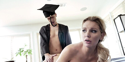 Blonde stepmom will treat her high school graduate with some pussy