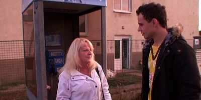 Blonde granny in stockings rides cock after a blowjob