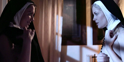 Dirty nuns in wimples and stockings secretly practice cunnilingus