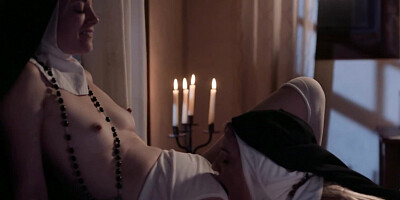 Dirty nuns in wimples and stockings secretly practice cunnilingus