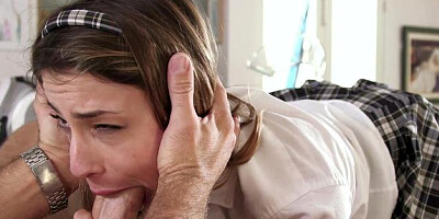 Schoolgirl Kristen Scott cum on tits