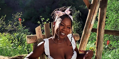 Black chick is horny and dirty-minded so she masturbates