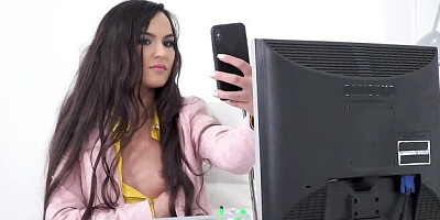 Awesome brunette Monika Brown feels two cocks in her nice bottom