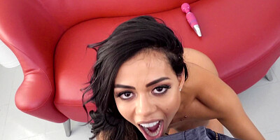 Flashy teen babe is masturbating in a public place before giving head