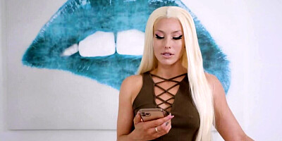 Boy shoved club inside the blonde stepsister's mouth and cunt