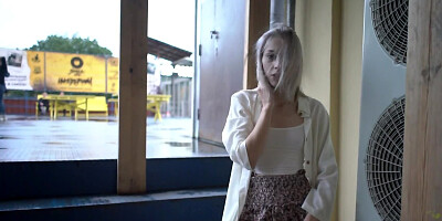 Gorgeous European model is slowly teasing us while out