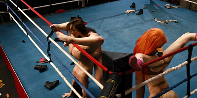 Wrestling tag team match ends with nasty lesbian foursome