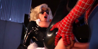 Spider-man Xander Corvus fucks Jazy Berlin in black vinyl costume