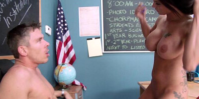 Big Tits at School - Bald Peta Jensen goes in for blowjobs