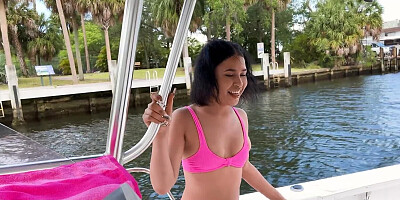 Exotic chick teases friend in various ways during boat trip