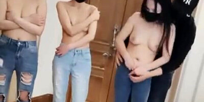 Asian chicks in black masks get naked and fucked