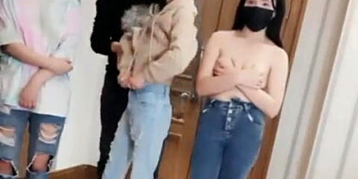 Asian chicks in black masks get naked and fucked