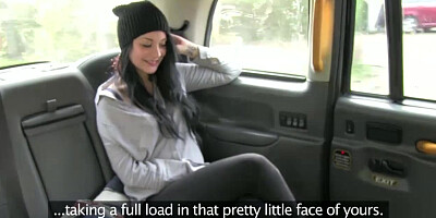 This very horny pretty lady gets sprayed with warm cum