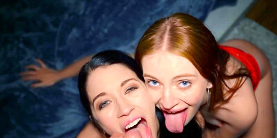 Raven-haired babe and redhead won't fall asleep without sex