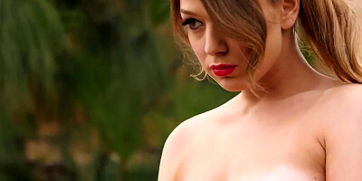 Slender honey chooses to undress and fuck herself open-air