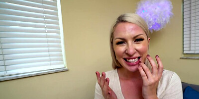 Lovely blonde Sydney Paige gives a handjob in POV-style video