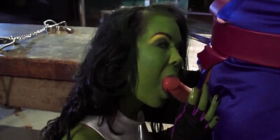 She-Hulk blows masked man and gets fucked missionary style