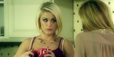 Gorgeous blonde babe is banging her lover in the kitchen