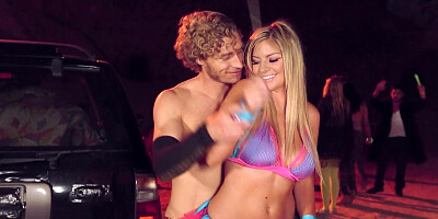 A blonde with large tits is getting her pussy licked really well