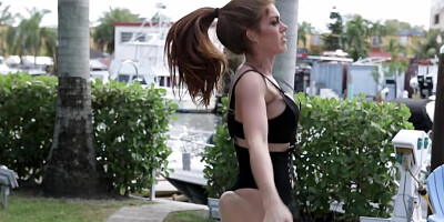 Lovely redhead is giving a blowjob to her naughty neighbor