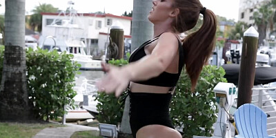 Lovely redhead is giving a blowjob to her naughty neighbor