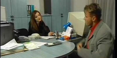 Antsy redhead whore gets vagina eaten in office