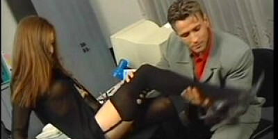 Antsy redhead whore gets vagina eaten in office