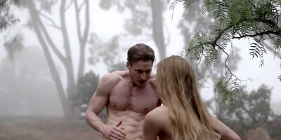 Outdoor hardcore pussy banging in a misty forest