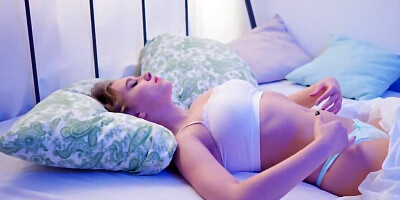 Classy teen girl is touching herself in the bedroom