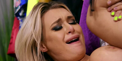Curvaceous blonde is getting banged in a dressing room
