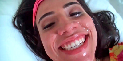 Gabby Vega getting plowed from behind and receiving messy facial