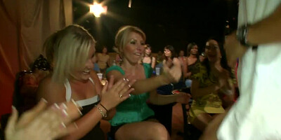 Party hotties sucking whipped cream off stripper cock