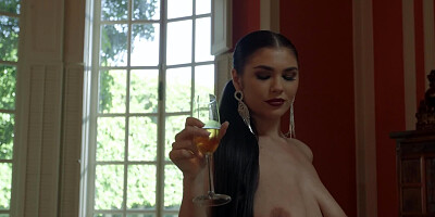 Teen with saggy tits fingers twat being completely alone at home